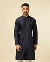 Dark Blue Chevron Patterned Kurta image number 0